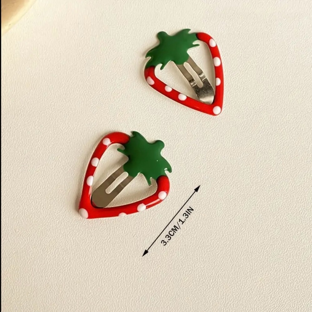 Strawberry Hair Clips set of 5 - Picture 2 of 5